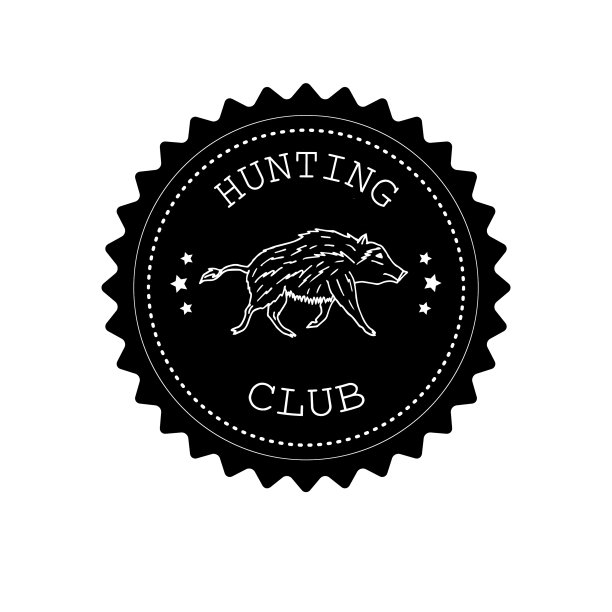 复古圆形狩猎标志与野猪图片下载