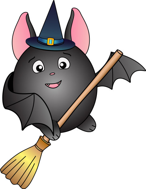 戴着帽子的蝙蝠骑着扫帚飞图片下载