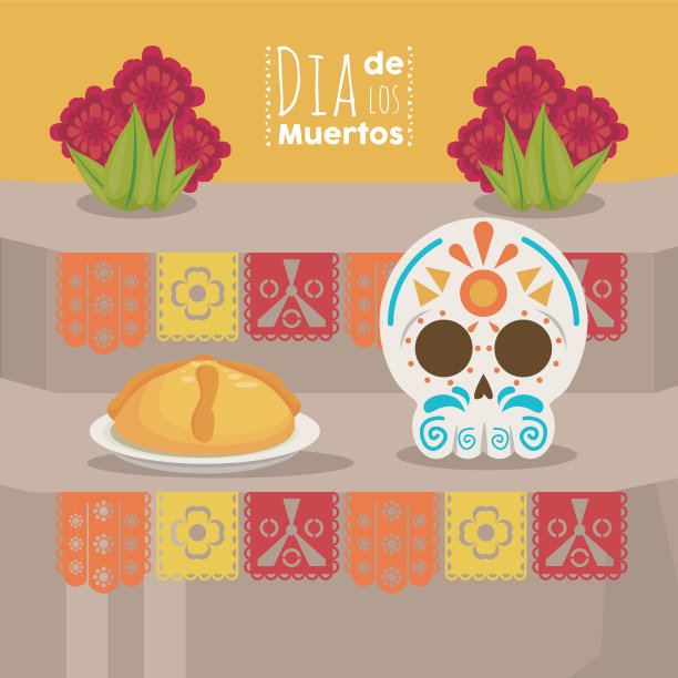 有骷髅头和食物的亡灵海报图片下载