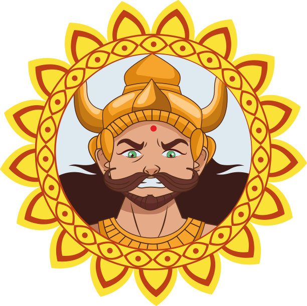 金色的拉瓦那头印度教武士在圆形图片下载