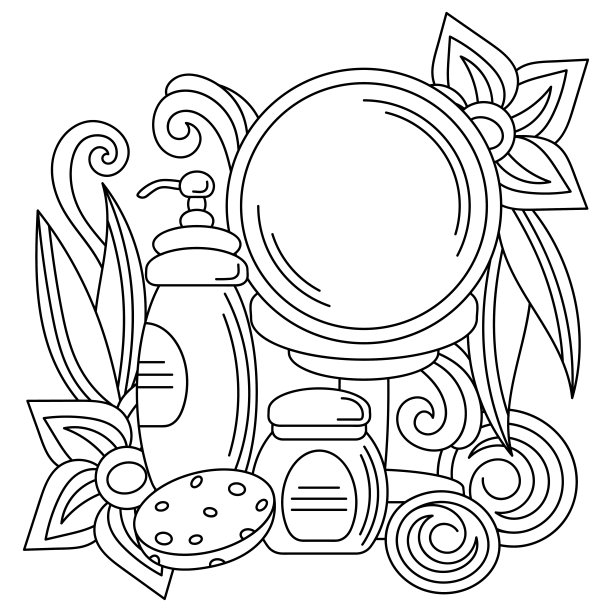 身体和面部护理。香波、霜、香油。卡通物体和自然元素。图片下载