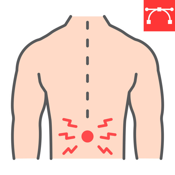腰痛彩色线条图标，腰痛和人体背部，腰痛矢量图标，矢量图形，可编辑笔画填充轮廓符号，eps 10。图片下载