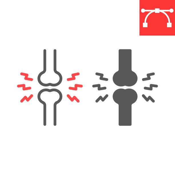 关节痛线和字形图标，骨质疏松和关节炎，骨痛矢量图标，矢量图形，可编辑的描边轮廓符号，eps 10。图片下载