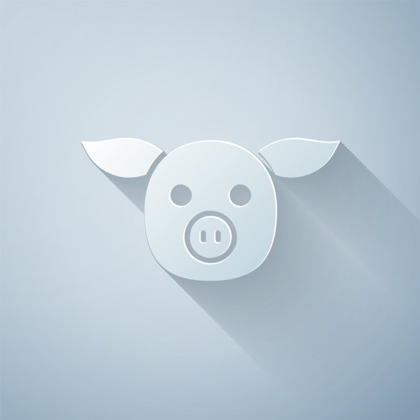 剪纸猪图标孤立在灰色背景图片下载