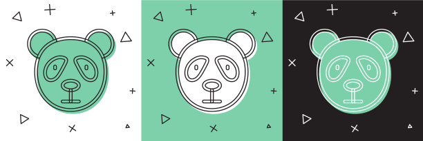 设置可爱的熊猫脸图标孤立在白色和图片下载