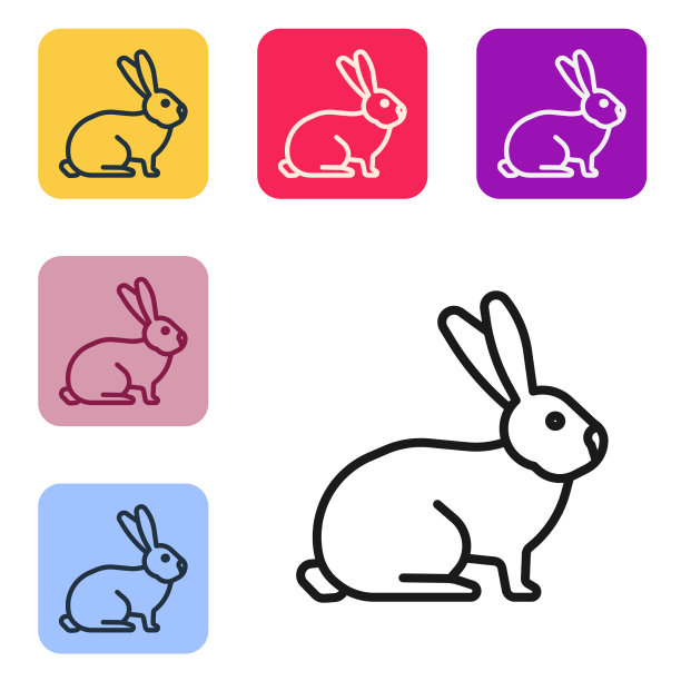 黑线兔子图标孤立在白色上图片下载