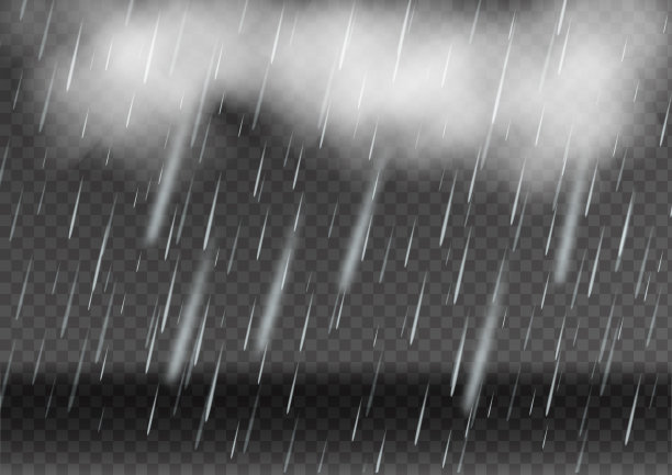 暴风雨和闪电与雨和白云隔离在透明的背景。图片下载