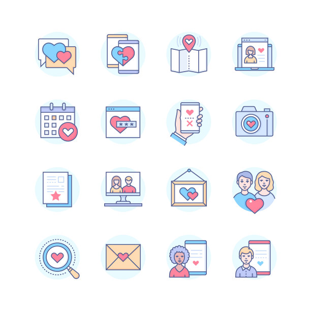 互联网约会-现代线条设计风格图标设置图片下载