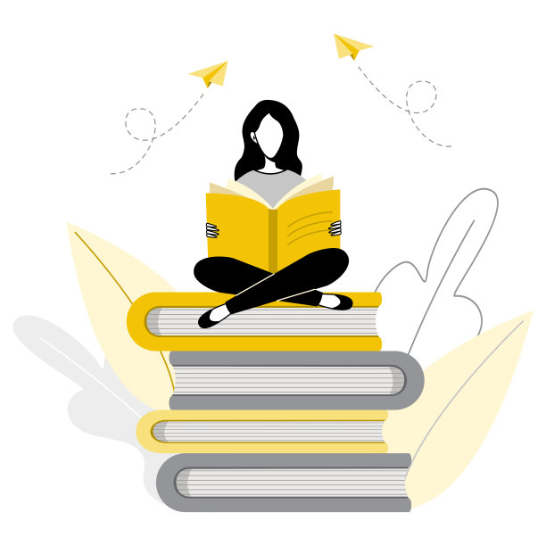 女人坐在一堆大书上看书。图片下载