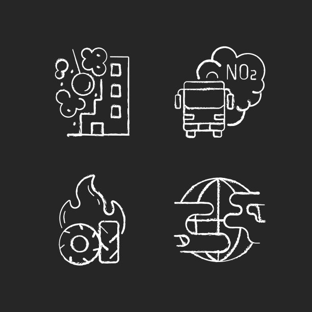 空气污染粉笔白色图标设置在黑色背景图片下载