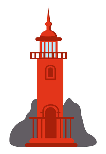 红色灯塔图标，白色航路图片下载