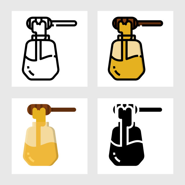 蜂蜜图标矢量设计在填充，细线，轮廓和扁平的风格。二氧化氮图片下载