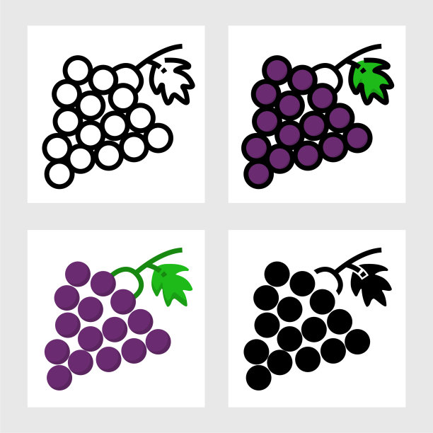 葡萄图标矢量设计在填充，细线，轮廓和扁平的风格。图片下载