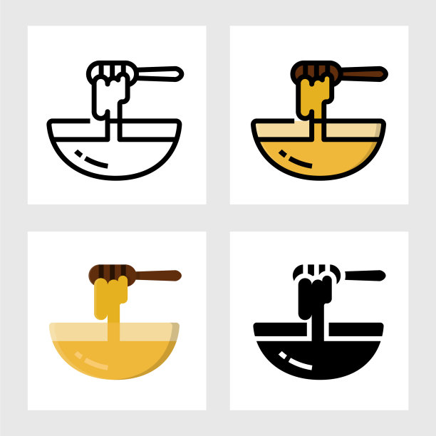 蜂蜜图标矢量设计在填充，细线，轮廓和扁平的风格。图片下载