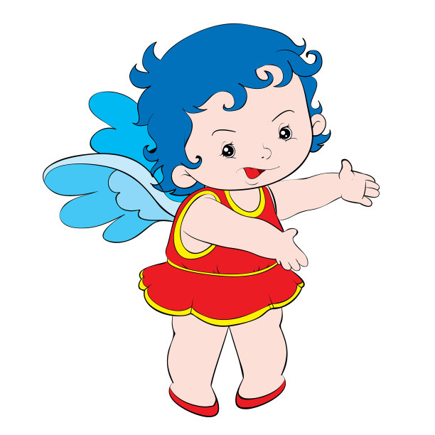 可爱的天使，有翅膀，穿着红色的裙子展开图片下载