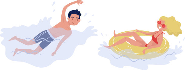 一个年轻人在游泳，一个穿着泳衣的女人在休息图片下载