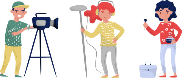 年轻的男男女女正在拍摄电影和电影图片下载