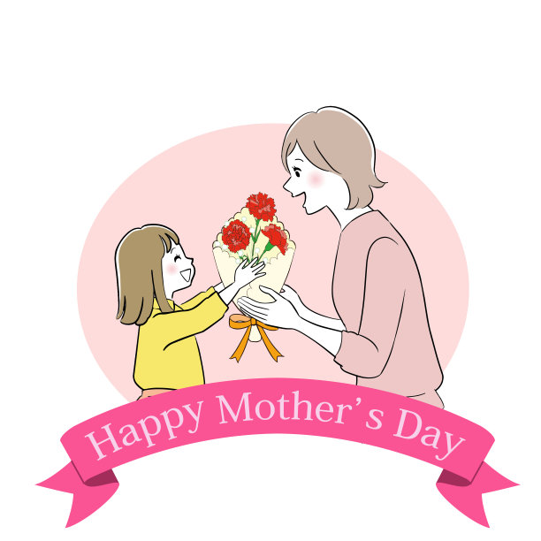 一个女孩正在给妈妈送花。母亲节插图。图片下载