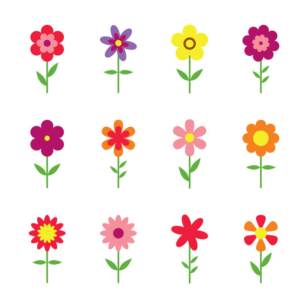 花平面风格孤立在背景设置图片下载