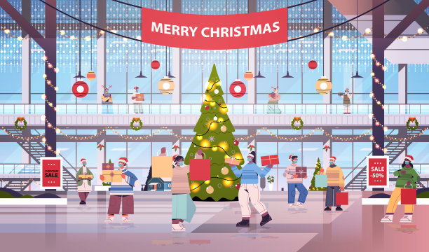 在购物中混合跑步的人与商品图片下载