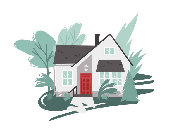 手绘卡通房子在花园的背景图片下载