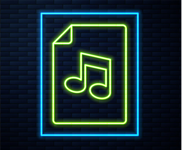 发光的霓虹灯线音乐书与笔记图标图片下载