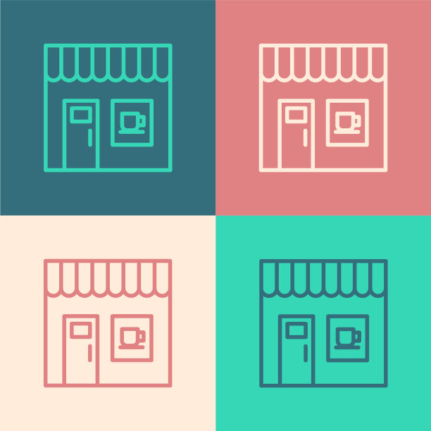 波普艺术线咖啡店图标孤立的颜色图片下载