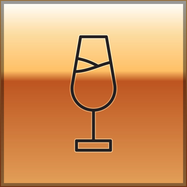黑线葡萄酒杯图标孤立在黄金上图片下载