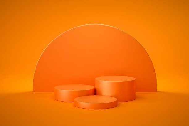 橙色产品背景站或讲台基座上的空白显示与发光的灯光背景。3 d渲染。图片下载
