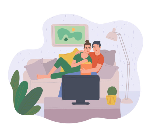 男人和女人一起看电视图片下载