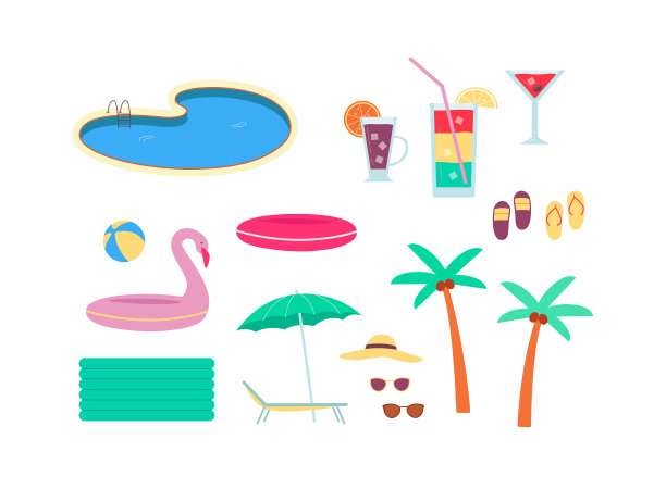 夏季海滩度假的图标或符号固定图片下载