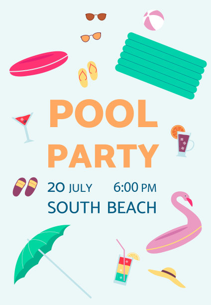 泳池派对卡与项目海滩娱乐图片下载