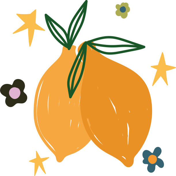 涂鸦当代柠檬，柑橘，水果花图片下载