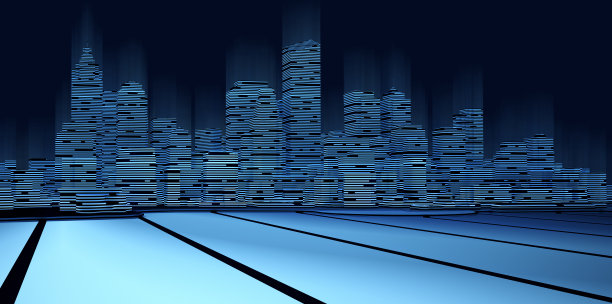 夜晚霓虹蓝色条纹的城市景观图片下载