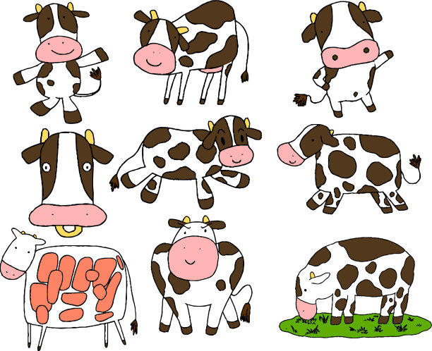 可爱的手绘荷斯坦牛图片下载