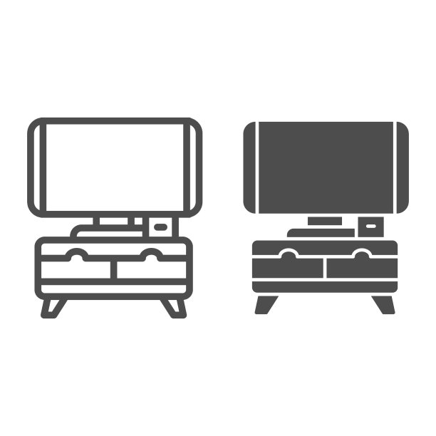 电视在床头柜线和固体图标内部图片下载