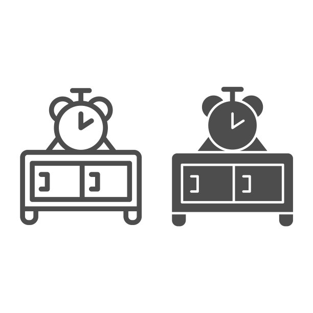 衣柜抽屉，钟表线和固体图标图片下载