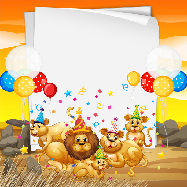 纸模板与可爱的动物在派对主题图片下载