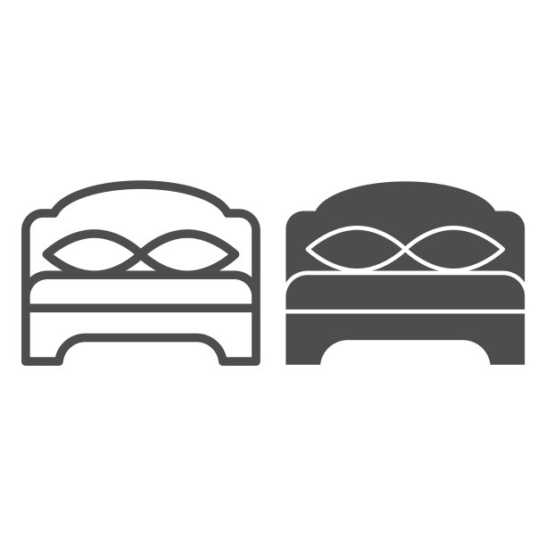 双人床线条和固体图标家具概念图片下载