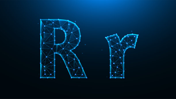 多边形矢量插图的字母R在一个深蓝色的背景。图片下载