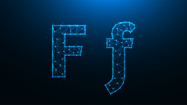 多边形向量插图的字母F在一个深蓝色的背景。图片下载