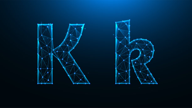 多边形向量插图的字母K在一个深蓝色的背景。图片下载