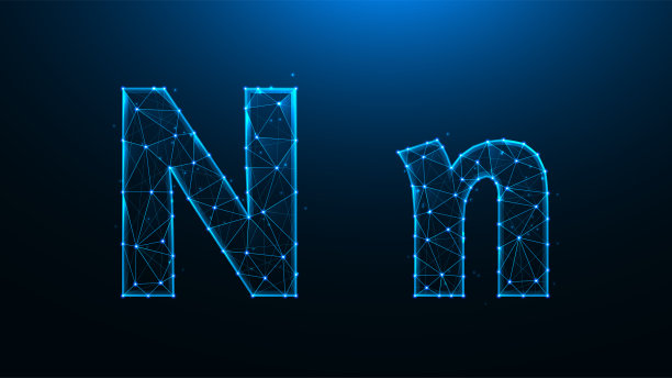 多边形向量插图的字母N在一个深蓝色的背景。图片下载