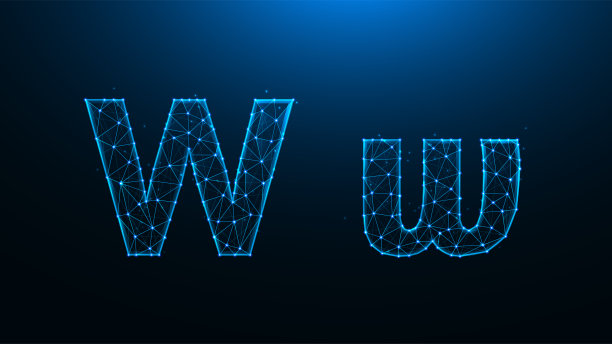 多边形矢量插图的字母W在一个深蓝色的背景。图片下载