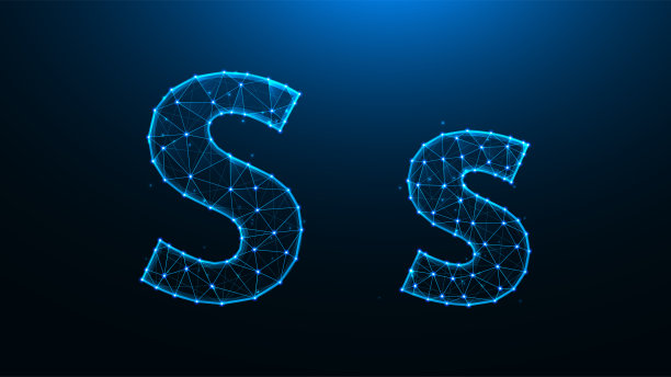 多边形矢量插图的字母S在一个深蓝色的背景。图片下载