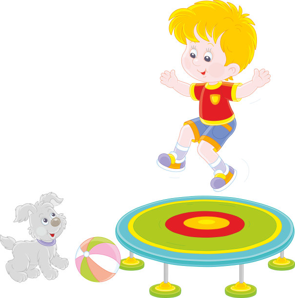 小男孩在蹦床上跳图片下载