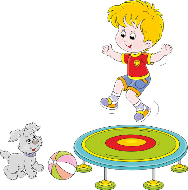 小男孩在蹦床上跳图片下载