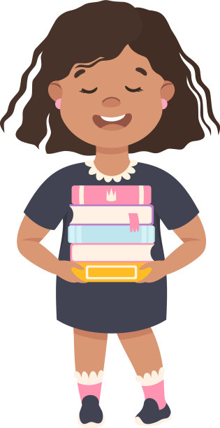 可爱的黑发女孩，背着一叠书图片下载