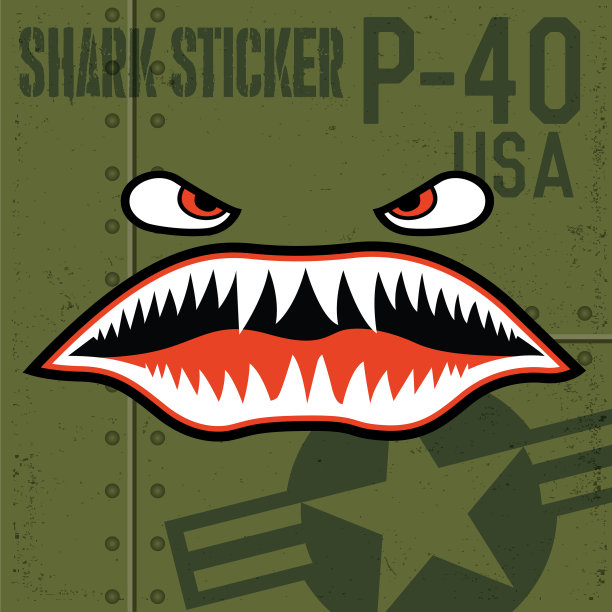 飞虎队，战鹰，美国鲨鱼嘴红色贴纸图片下载