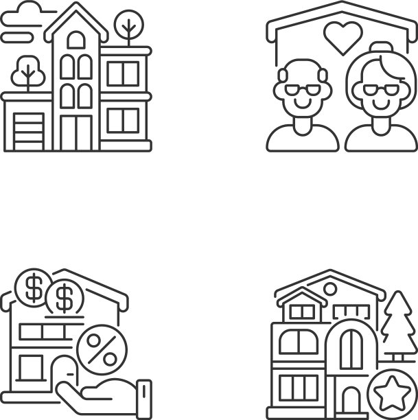 建筑类型像素完美的线性图标集图片下载